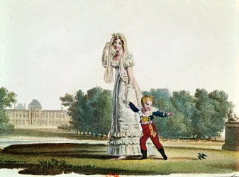 Marie Louise (1791-1847) og kongen av Roma (1811-32) foran Tuileries-palasset