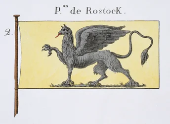 Maritimt flagg med Griffin-emblem som angir de Rostock Crest, fra en fransk bok med flagg, ca. 1819