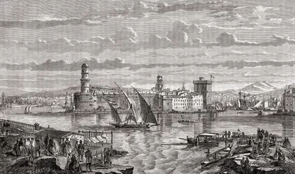 Marseille på 1700-tallet, gravert av Pibaraud etter Le Breton, fra 
