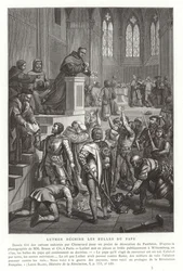 Martin Luther river opp pavelige okser, Wittenberg, Tyskland, 1520