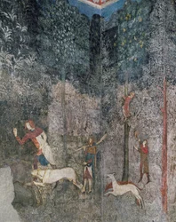 Menn som jakter med hunder, detalj fra La Chambre du Cerf (Stag Room) 1343