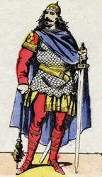 Merovingian dynasty: Portrait of Charles Martel (v. 688-741) mayor of the palace from 737 to 741. Epinal imaging from the end of the 19th century. Private collection.