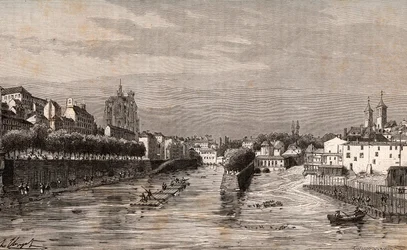 Metz - utsikt over havnen Saint-Georges - Mosel - gravering i "La France illustrée: geografi, historie, statistisk administrasjon" av V.A. Malt-Brown. 1884