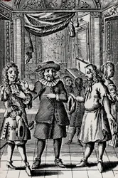 Gjerrig, gravering fra Molieres verk, pseudonym til Jean-Baptiste Poquelin (1622-1673) - Scene de la piece av Moliere L