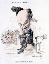 Monsieur Rochefort på jakt etter artikler av Untel. Karikatur om Rochefort og kommunen.