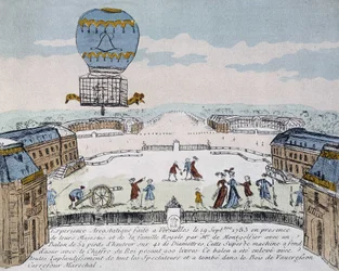 Montgolfiers første fly med dyrebebodd aerostat organisert i Versailles, 19. september