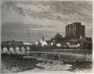 Montrond-les-Bains (Montrond les Bains) avdeling i Loire i Rhone-Alpes-regionen - gravering i "La France illustree: geografi, historie, statistisk administrasjon" av V.-A. Malt-brun. 1884