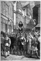 Montrose ble ført til fengsel på en vogn - James Graham (1612-1650), Marquess of Montrose skotsk general utstilt i High Street of Edinburgh, i 1650 - gravering fra "" The History of England, fra de tidligste tider "" av Francois Guizot 187