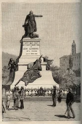 Monument to Leon Gambetta (1838-1882) by Alexandre FALGUIERE (1831-1900) - Cahors - engraving in “” PATRIE”” - DESCRIPTION PECTUREQUIREE DE LA FRANCE EN 6 VOLUES BY LUCIEN HUARD - end 19th century