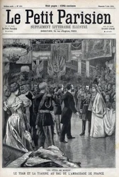 Moscow celebrations: Tsar Nicholas II of Russia (1868 -1918) and Tsarina Alexandra Fiodorovna Romanova (1872-1918) at the Ball of the French Embassy, in " Le petit Parisien””