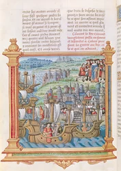 Ms.18 f.109v Edward IV av England lander i Calais, fra Memoires de Philippe de Commines