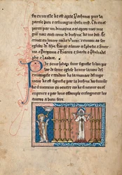 Ms65 f3v, Commentary on the Apocalypse of St John, sent på 1200-tallet (penn og blekk og tempera på vellum)