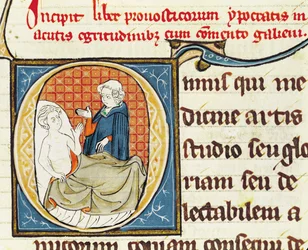 Ms 1003 fol.79 A Doctor Diagnosing a Patient, fra Oeuvres de Galien av Claudius Galenus (ca.130-c.201)