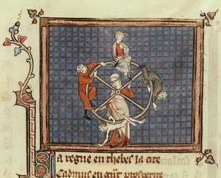 Ms 1044 Fol.74 The Wheel of Fortune, fra Ovide Moralise skrevet av Chretien Legouais