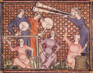 Ms 1044 fol.103v Musicians, fra Ovide Moralise skrevet av Chretien Legouais