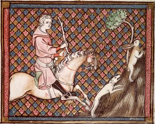 Ms 1044 fol.76 Hunting Hares, fra Ovide Moralise skrevet av Chretien Legouais