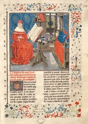 Ms 149 t.1 fol.4 Portrett av forfatteren, fra Histoire des Nobles Princes de Hainaut, av Jacques de Guise