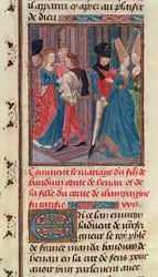 Ms 149 t.3 fol.105 Ekteskap av Baldwin VI og Marie, datter av greven av Champagne, fra Histoire des Nobles Princes de Hainaut, av Jacques de Guise