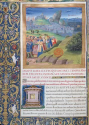 Fru 1581 f. 108v Illustrasjon fra bok VI (Fra Elis død til Sauls død), kapittel 1 av jødenes antikviteter (Antiquitates Judaicae) av Flavius Josephus - Ødeleggelsen som kom