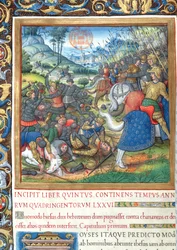 Fru 1581 f. 154 Illustrasjon fra bok VIII (Fra Davids død til Akabs død), kapittel 1 av jødenes antikviteter (Antiquitates Judaicae) av Flavius Josephus - Hvordan Salomo, da han