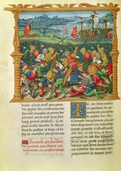 Ms 18 f.73v kong Edward III som fører krig i slaget ved Crecy i 1346, fra memoarene til Philippe av Commines (1445-1509)