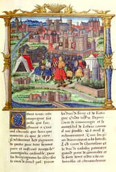 Ms 18 fol.19r Ankomsten av greven av Charolais og hans hær til beleiringen av Paris, fra Memoires de Philippe de Comminnes, 1489-98