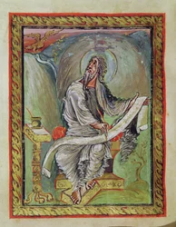 Ms 1 fol.135v St. Johannes evangelisten, fra Ebbo-evangeliene, ca. 816-835