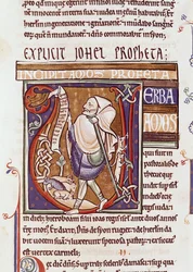Ms 1 fol.194v Historikert initial V som viser Amos, fra Souvigny-bibelen