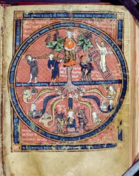 Ms 2200 Allegorical Tree, fra De Philosophia Mundi av Guillaume de Conches (1100-54) 1276-77