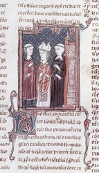 Ms 373 fol.51v En munk, en biskop og en abbed, fra Decrets de Gratien