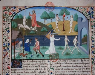 Ms 3878 The Creation of Eva, The Temptation and the Expulsion of Adam and Eva, fra 