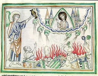 Ms 422 fol.77 The Destruction of Babylon