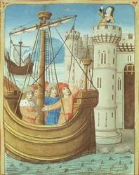Ms 493 fol.99v Aeneas og Didos død, fra The Aeneid av Virgil med en kommentar av Servius, 1469