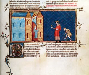 Ms 5080 fol.373r To spedalske tigger, fra Le Miroir Historial, av Vincent de Beauvais