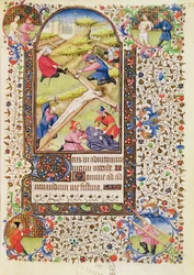 Ms 547 fol.21 Kristus blir naglet til korset, fra en timebok brukt av en kvinne fra Poitiers