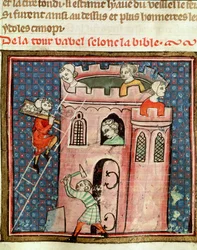 Ms 59 fol.17r The Construction of the Tower of Babel, from Bible Historiale av Guiart des Moulins