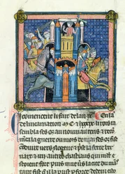 Ms 702 fol.295 The Taking of Le Mans av Philippe-Auguste (1165-1223) i 1189