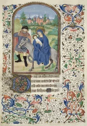 Ms Euing 4 f.55r The Flight into Egypt, from Glasgow Hours, ca.1450-60