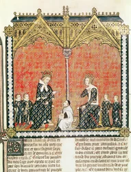 Fr 437 fol.1 kong Charles V (1338-80) og Jeanne de Bourbon (1338-77) med sine barn, fra Rational des divins-kontorene av Guillaume Durand (1230-96) 1374