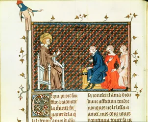 Fr. 5716 fol.44 St. Louis lærer sine barn, fra Life and Miracles of St. Louis, ca. 1330-40