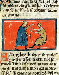 Ms H 89 Doktor som brenner et sår med ild, fra en utgave av Book of Surgery av Rogier de Salerne