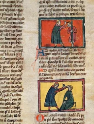 Ms H 89 fol.3 Leger som behandler syke, fra en utgave av Book of Surgery av Rogier de Salerne