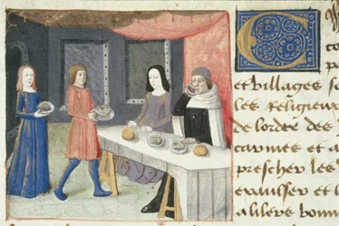 Ms Hunter 252 f.173v Meal, fra Les Cent Nouvelles Nouvelles, 1462