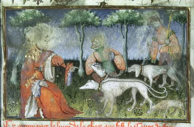Ms Hunter 385 f.3r Hunting, fra Jaktboken av Gaston de Foix