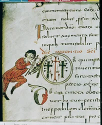 Ms Lat 1248 fol.76v Historikert initial O, fra Sacramentary of Gellone