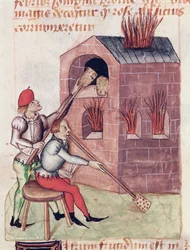 Ms Lat 993 L.9.28 f.138r Glassblåsere, fra Tractatus de Herbis av Dioscorides