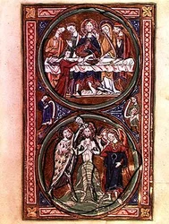 Ms n/a Lat 1392 Fol.3 Bryllupsfesten i Kana og Kristi dåp, detalj fra 