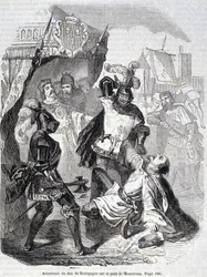 Drapet på hertugen av Burgund, Jean sans Peur, på broen i Montereau i 1419 - i “Histoire de France” av L.-P. Anquetil