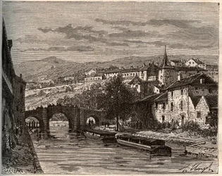Nerac - Lot-et-Garonne - engraving in “La France illustree: geographie, histoire, administration statistique” by V.A. Malt-Brown. 1884
