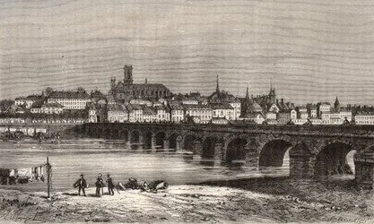 Nevers - Nievre en region Burgund - gravering i "La France illustree: geografi, historie, statistisk administrasjon" av V.-A. Malt-brun. 1884